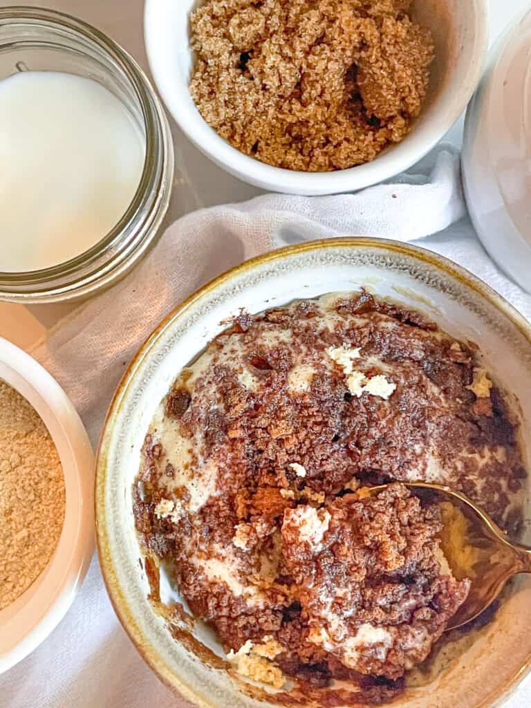 Zoomed in view of Healthy Coffee Cake in mugs.