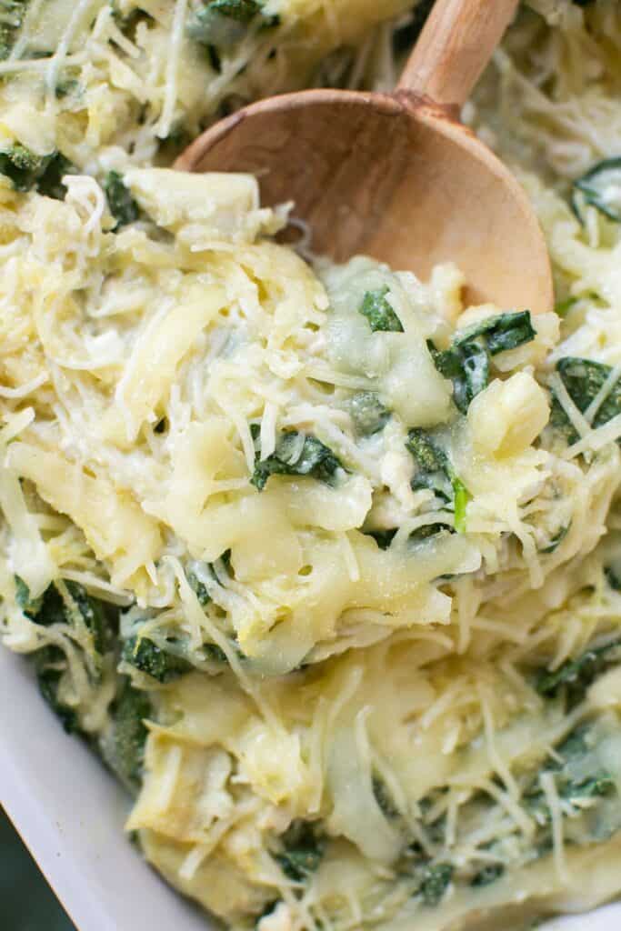 Cheesy Spinach and Artichoke Spaghetti Squash Bake (Low Carb) | Lauren