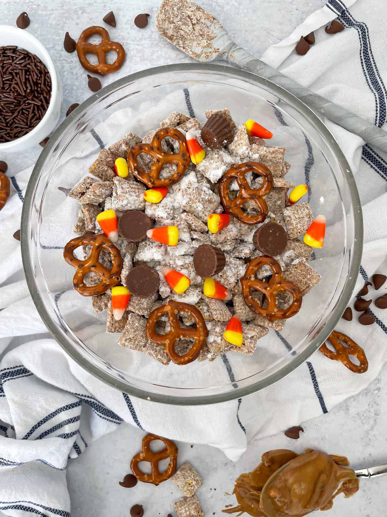 Halloween Chocolate Protein Puppy Chow (Muddy Buddies)