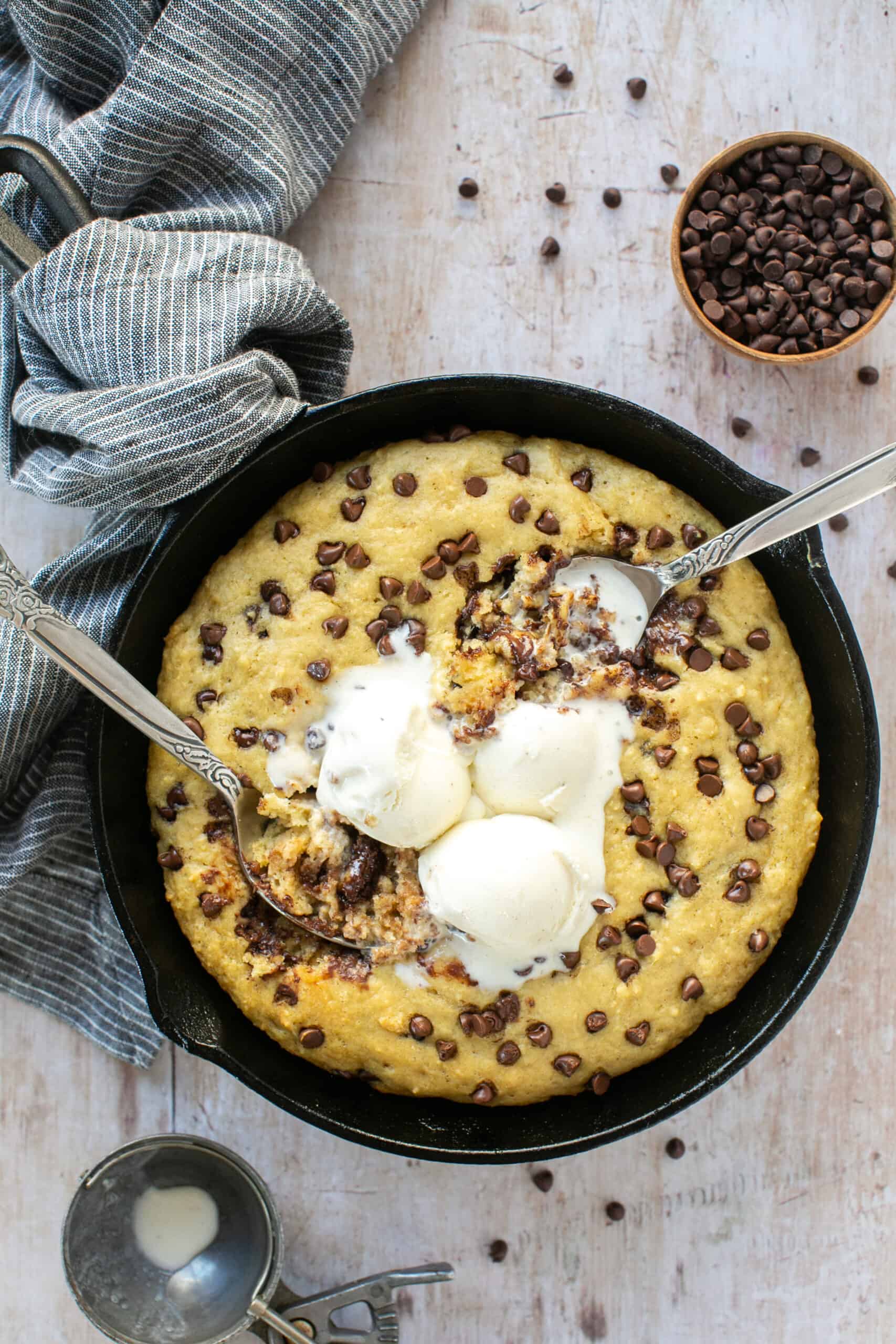 Pizookie (chocolate chip cookie in a skillet) Recipe - Home and Kind