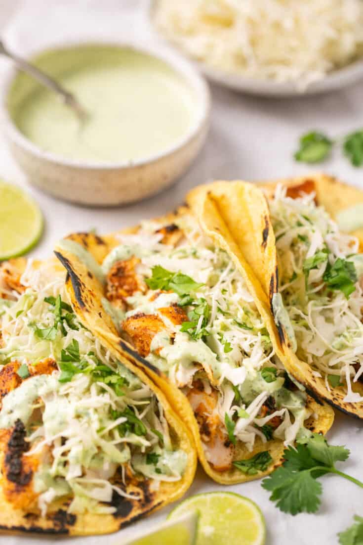 Easy Blackened Mahi Mahi Tacos with Cilantro Lime Crema Lauren Fit Foodie