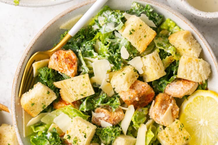 BEST Healthy Chicken Caesar Salad with Lightened up Caesar Dressing