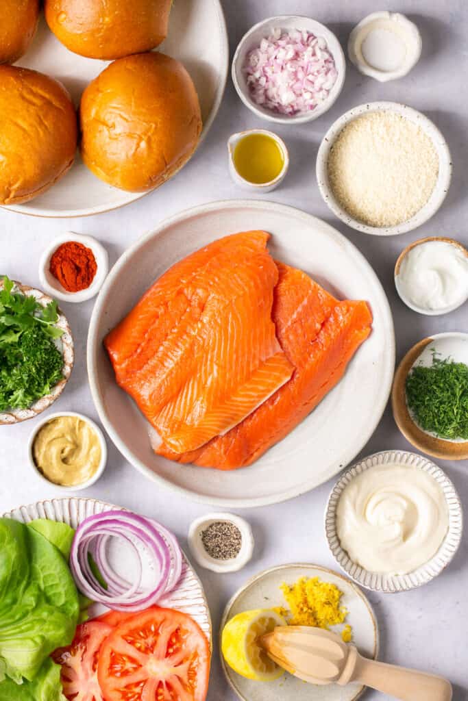 ingredients for healthy salmon burgers