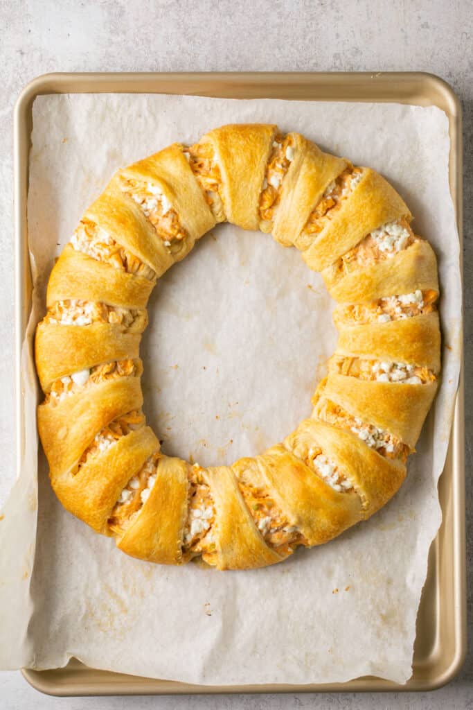 Buffalo chicken crescent ring after being baked.