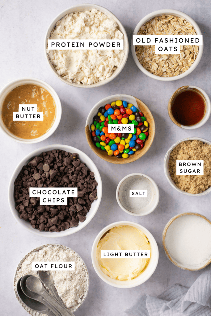 Ingredients for monster protein cookie dough bars.