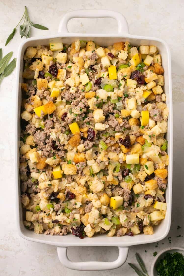 The Best Sausage Apple Cranberry Stuffing | Lauren Fit Foodie