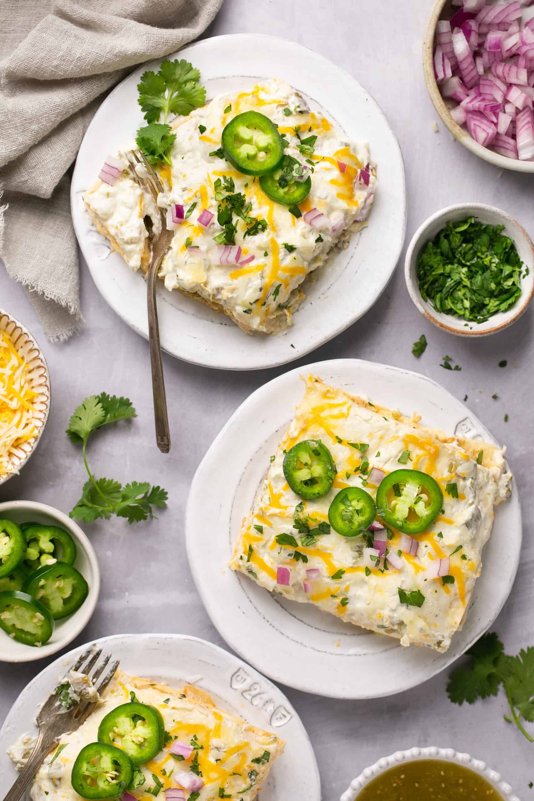 Creamy Green Chili Chicken Enchilada Stack (30-Minute)
