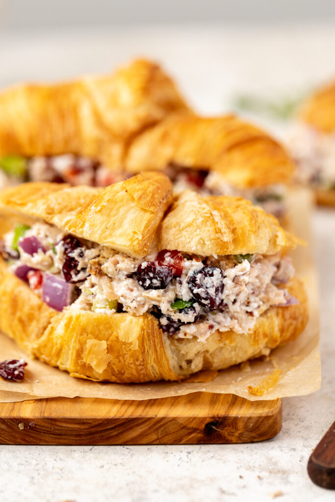 Winter Pecan and Cranberry Chicken Salad on a croissant.