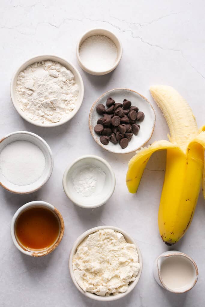 Ingredients for healthy banana mug cake.