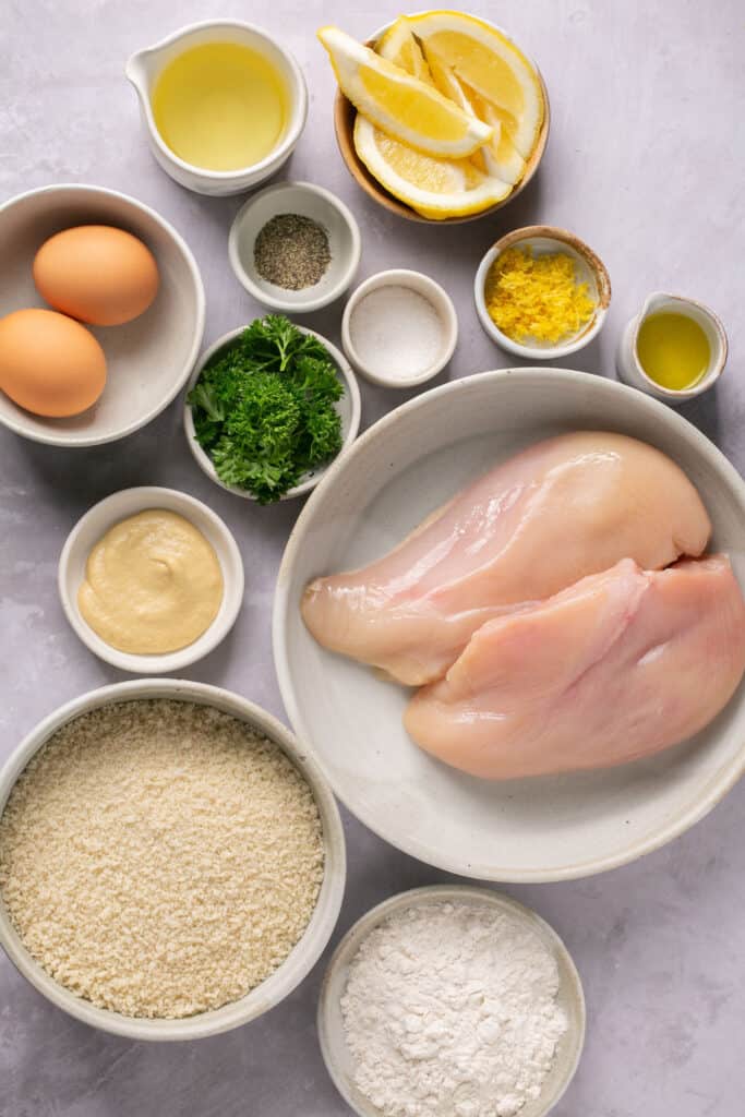 Ingredients for healthy chicken schnitzel