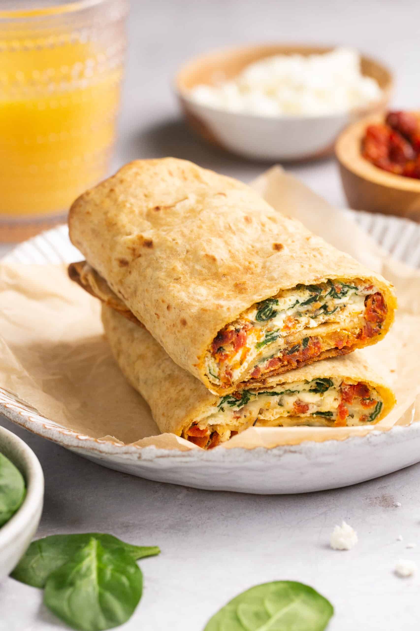 Spinach egg wrap with salmon