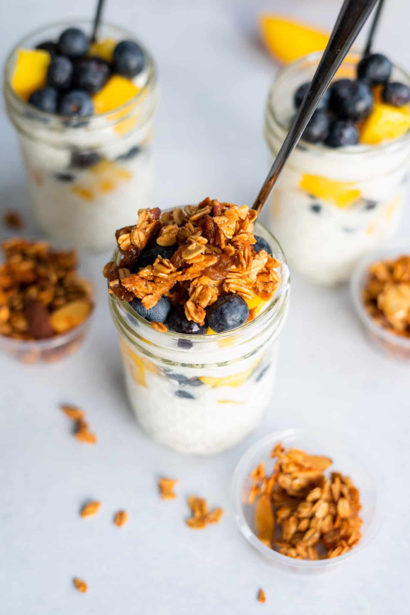 Meal Prep Greek Yogurt Parfaits with Granola and Fruit Lauren Fit Foodie