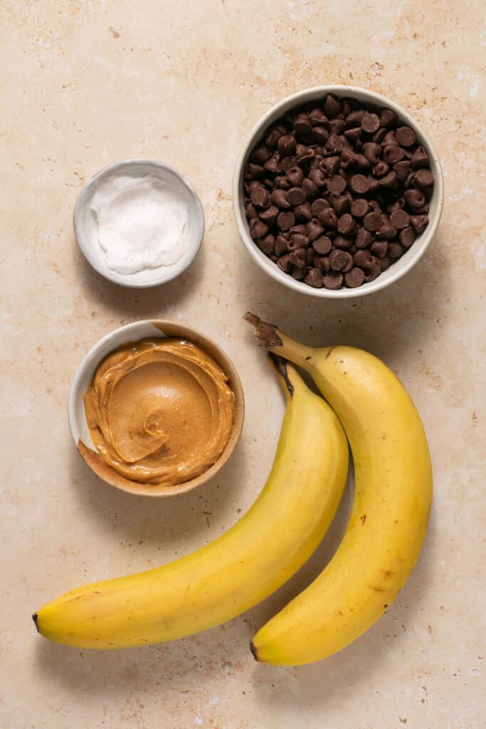 Ingredients for Chocolate Peanut Butter Banana Bites.