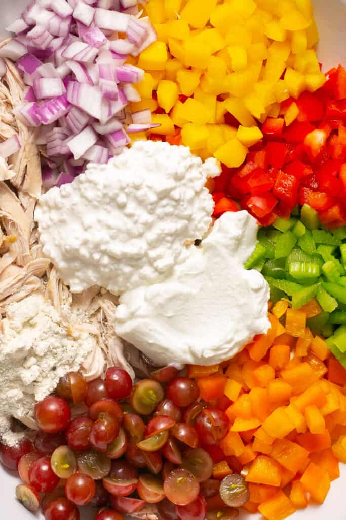 Ingredients for rainbow chicken salad (up close).