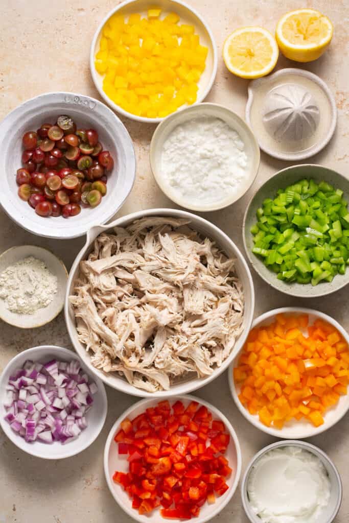 Ingredients for Rainbow Chicken salad (lightened up).