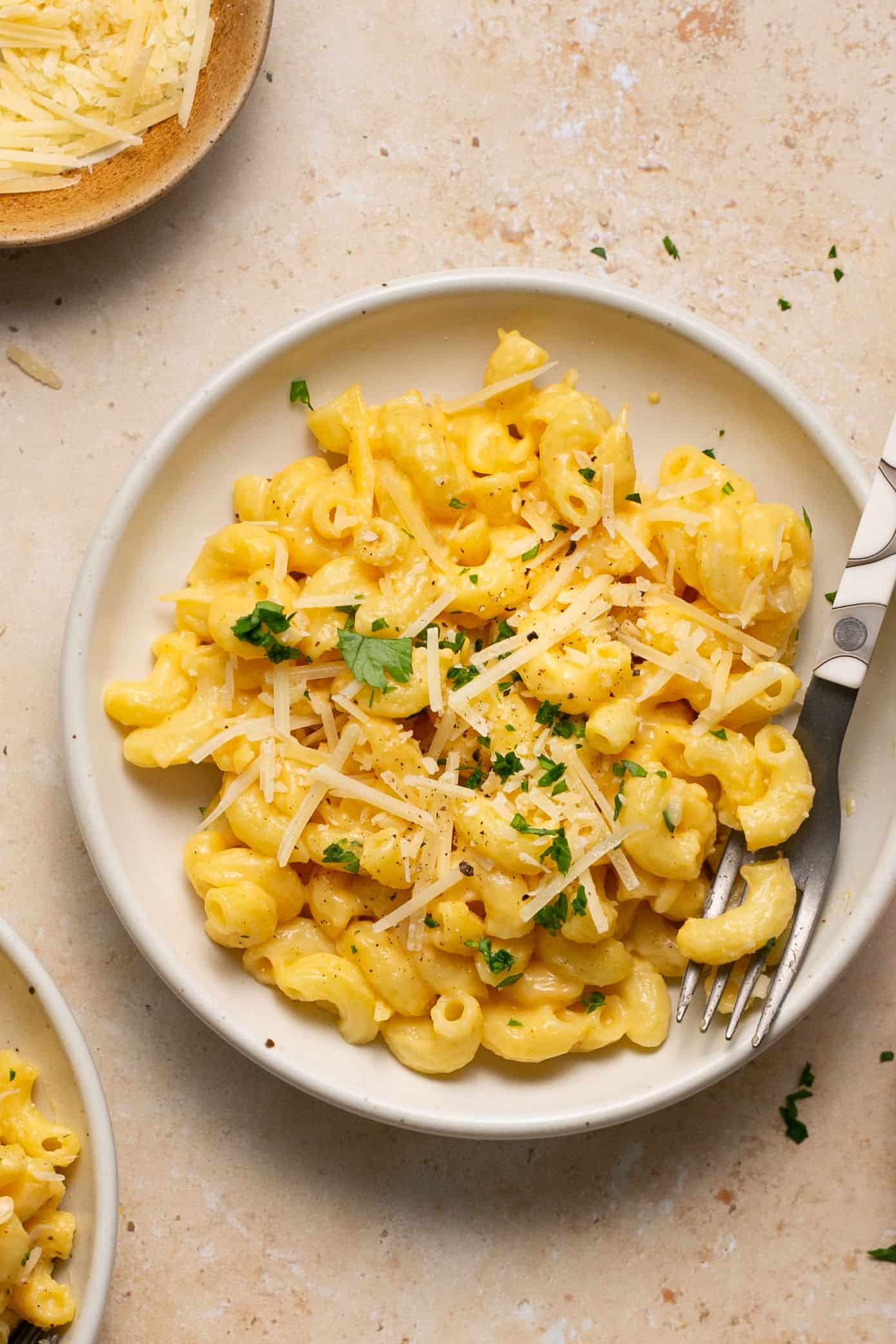Cottage cheese mac and cheese on a plate.