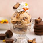 Ninja creami protein ice cream in a glass bowl.