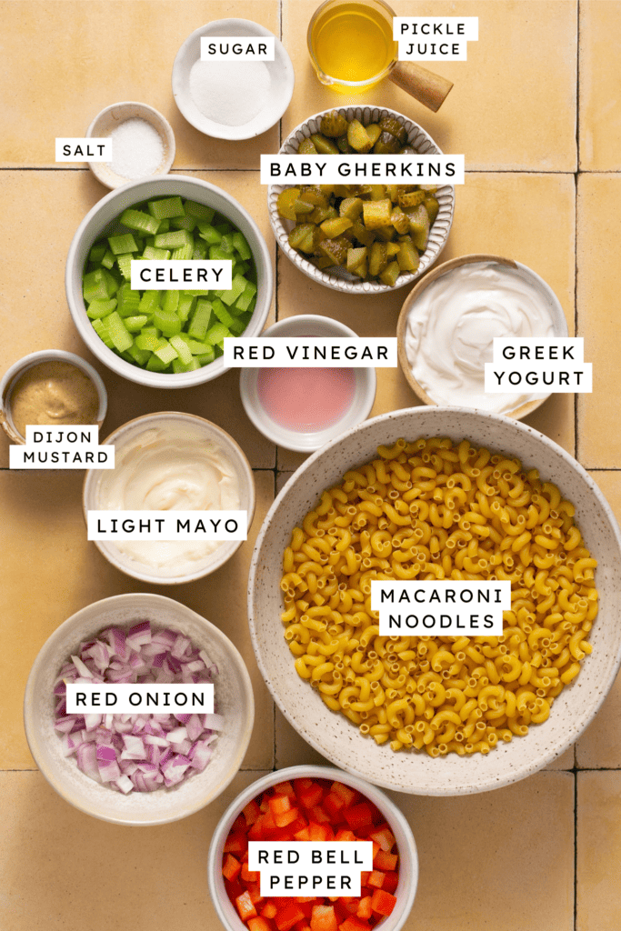 Labeled ingredient shot for macaroni salad.