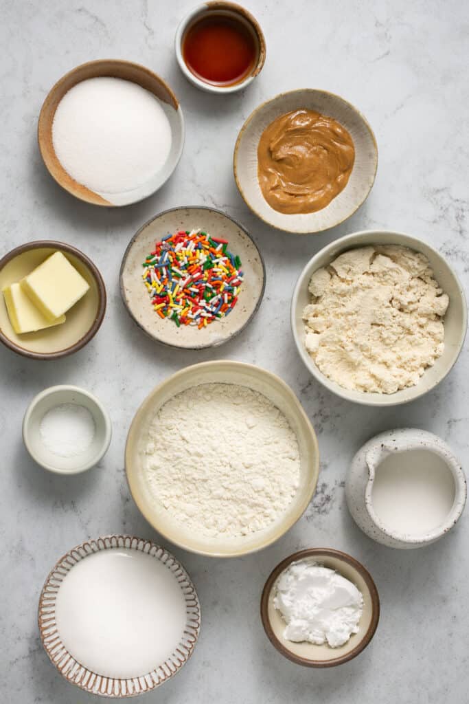 Ingredients for funfetti protein cookie dough.