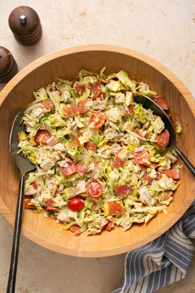 Chopped italian grinder salad recipe in a large bowl.