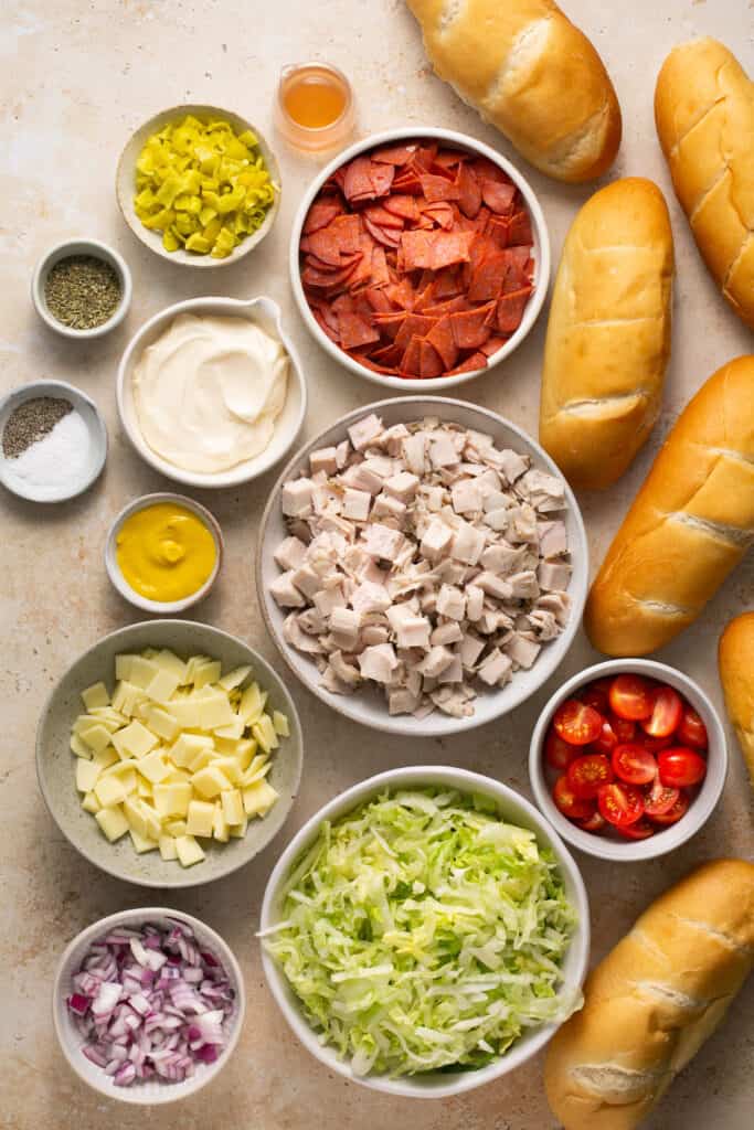 Ingredients for chopped italian grinder salad recipe.