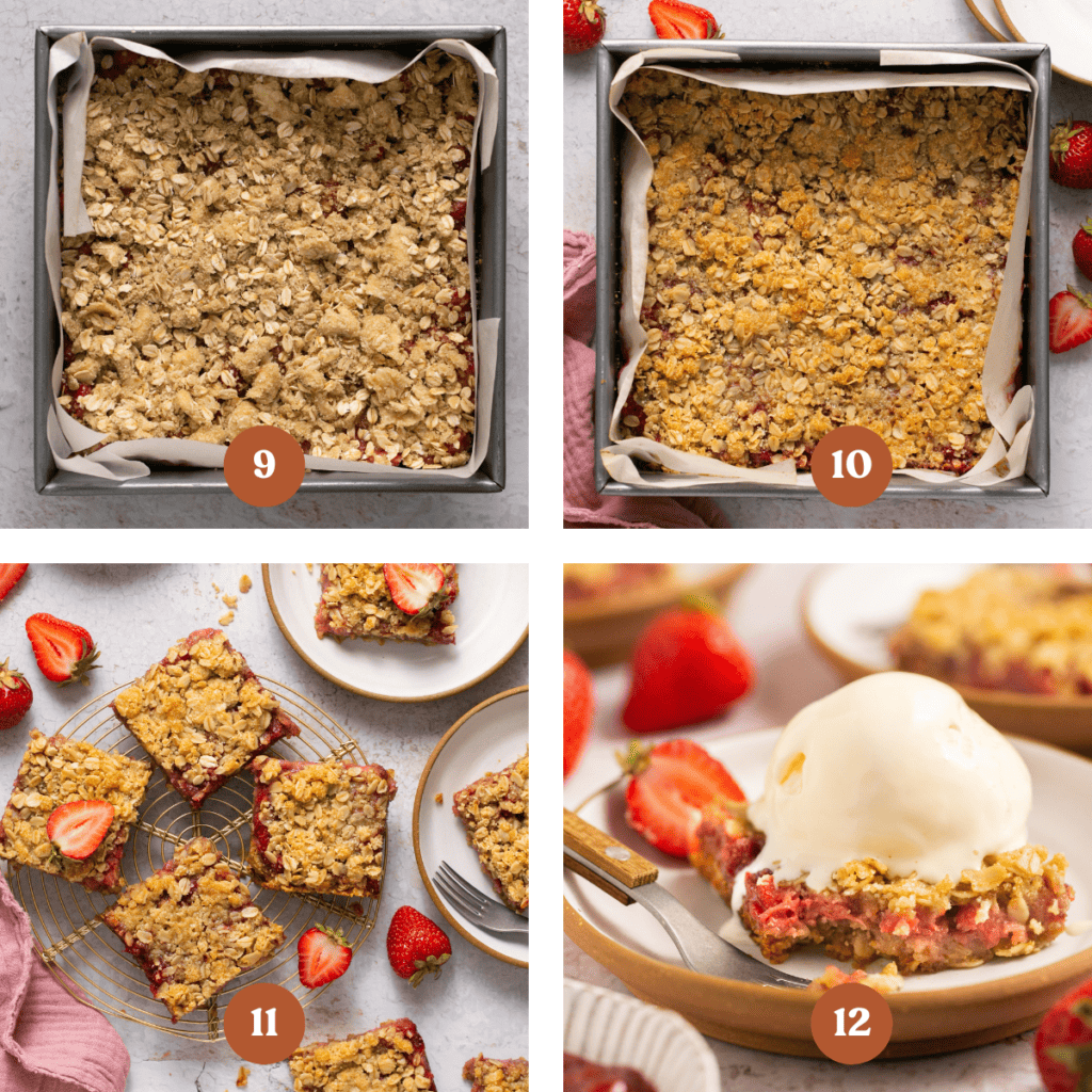How to make and serve healthy strawberry crumble bars.