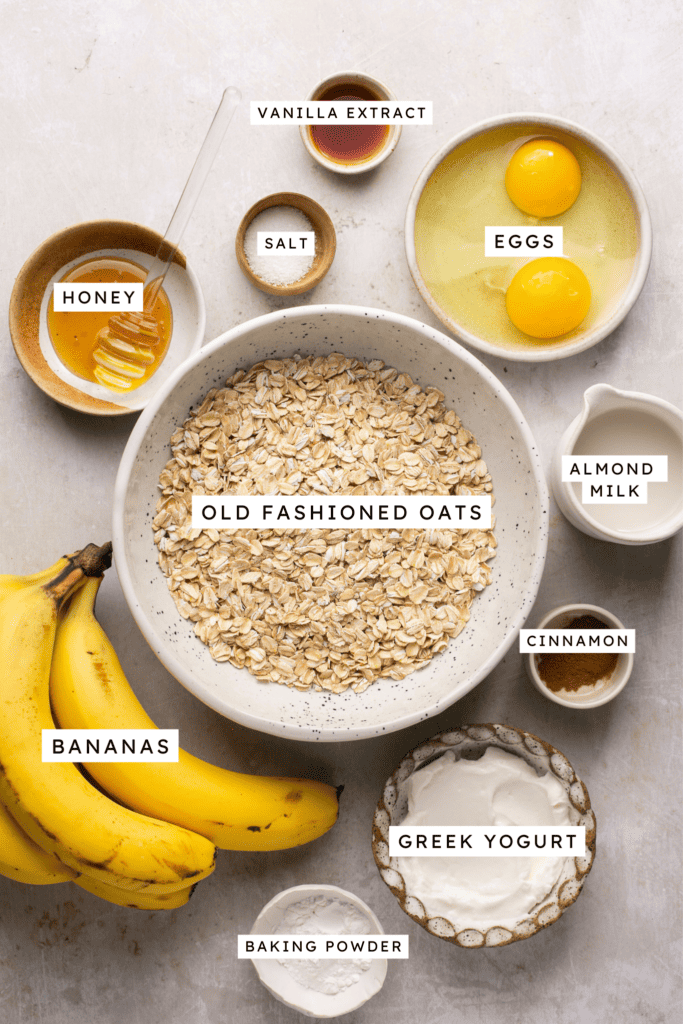 Ingredients for Blender banana oatmeal pancakes.