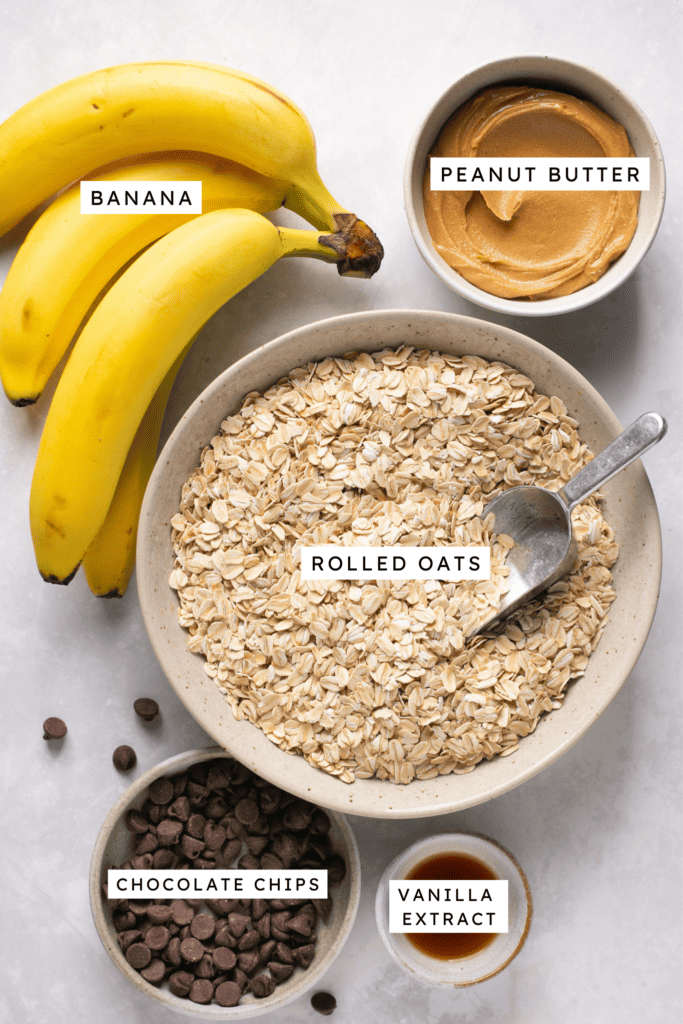 Ingrdients for peanut butter banana oatmeal bars.