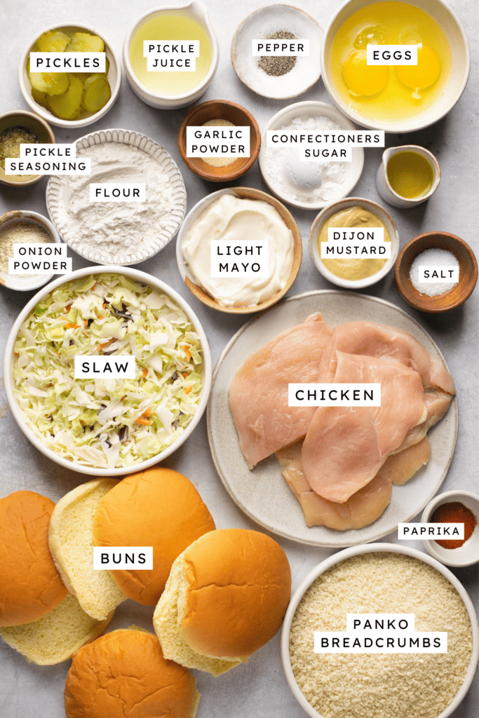Ingredients for air fryer chicken sandwich.