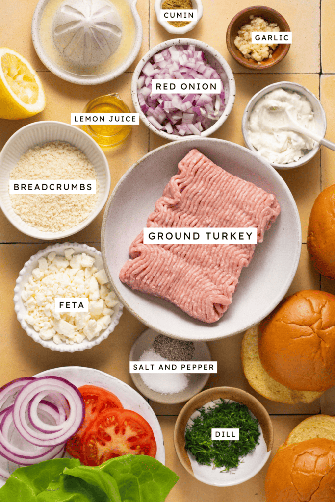 Ingredients for greek turkey burgers.