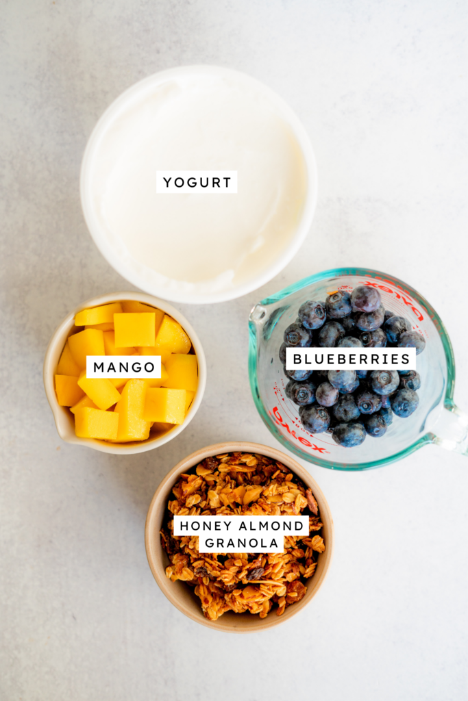 Ingredients for meal prep yogurt parfaits.