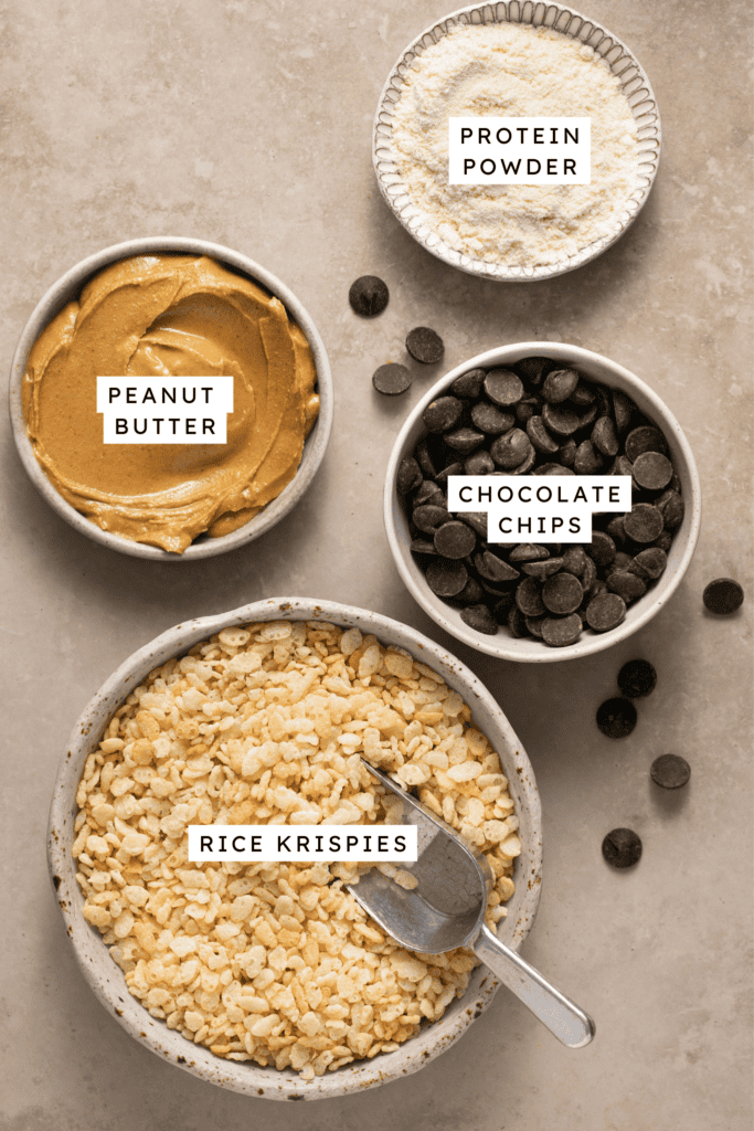 Labeled ingredients for peanut butter crunch bars.
