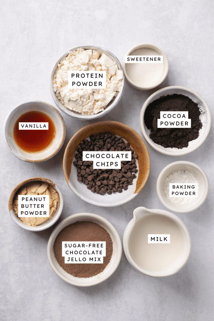 Ingredients for Chocolate protein lava cake.