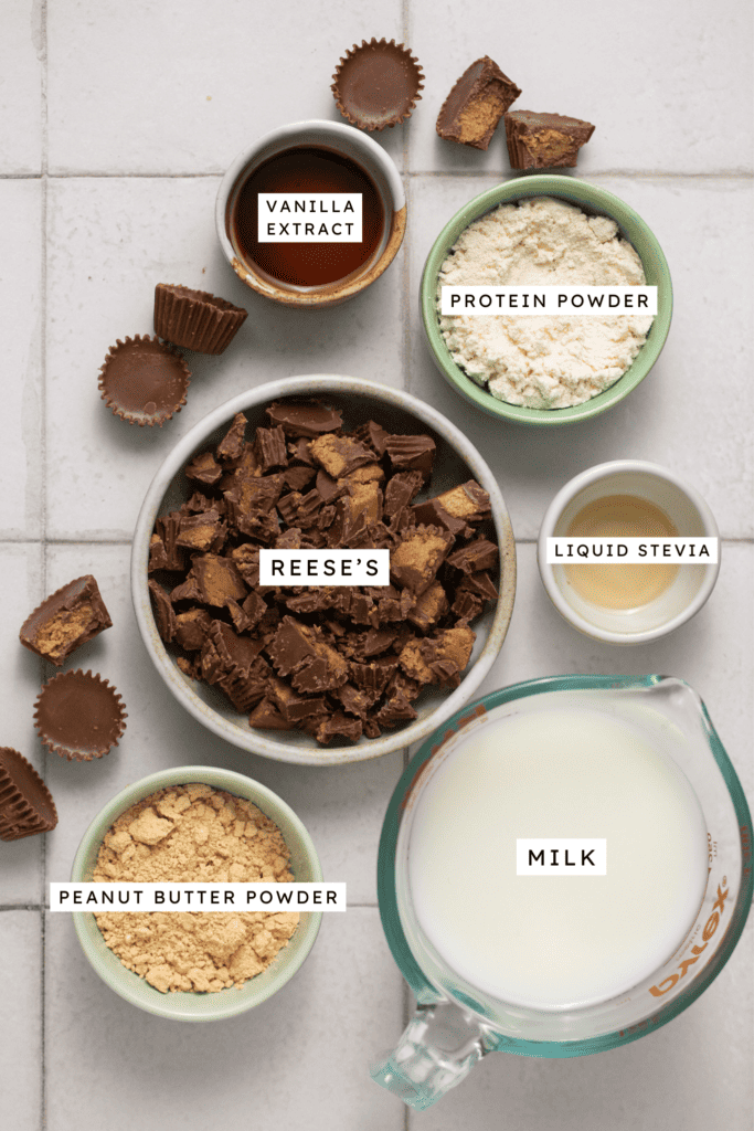 Ingredients for Reese's ninja creami protein ice cream.