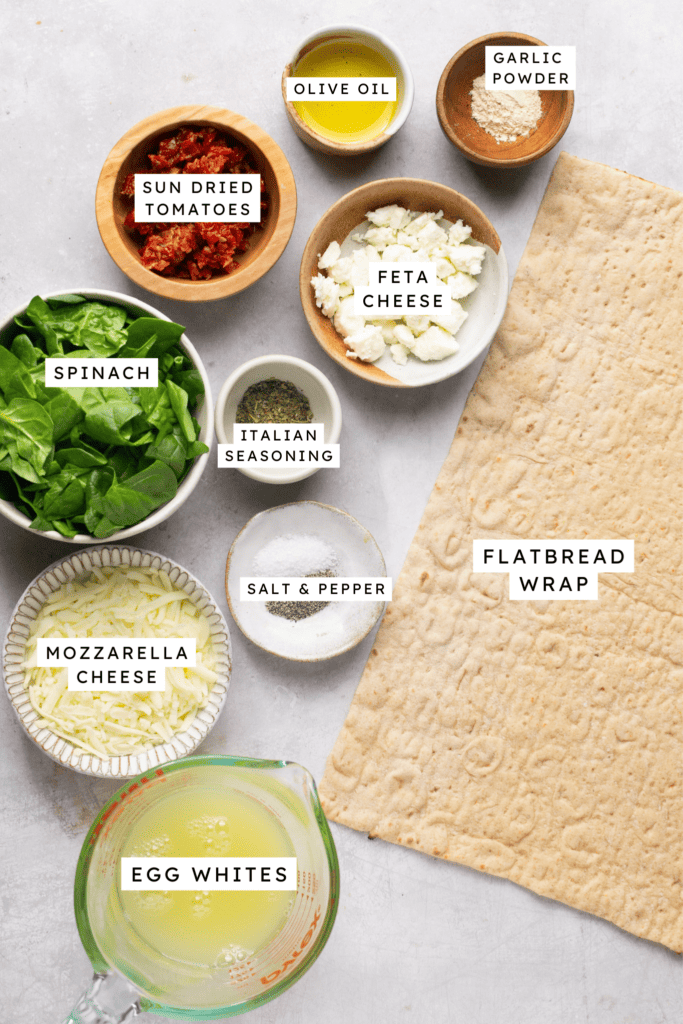 Ingredients for copycat starbucks spinach feta wrap.