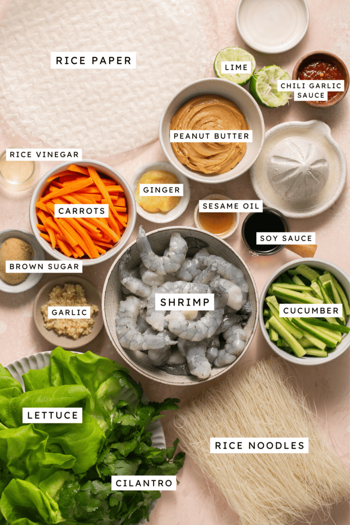 Ingredients for summer rice paper rolls.