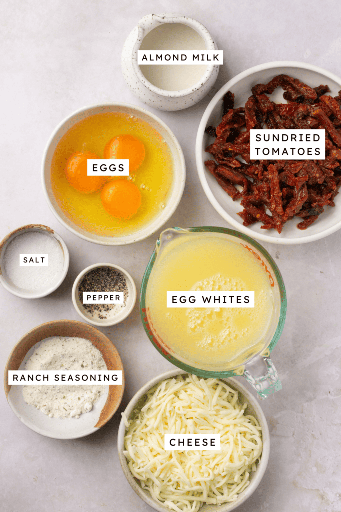 Ingredients for sun dried tomato egg bites.