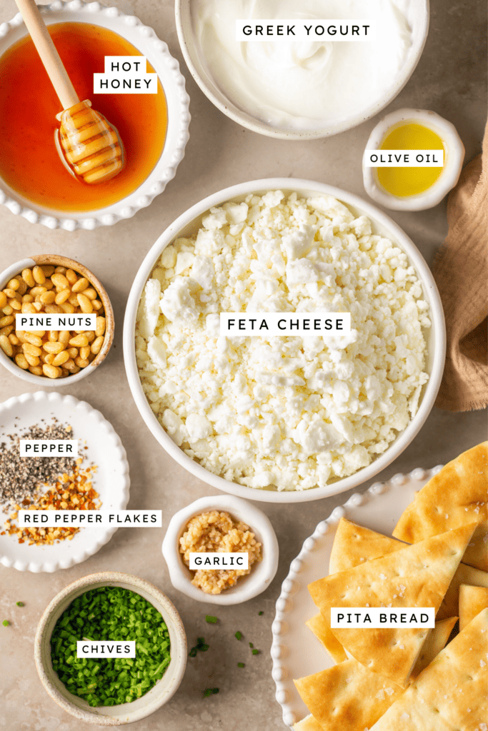 Ingredients for whipped feta with honey.