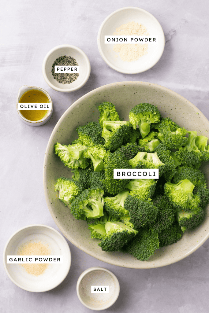 Ingredients for air fryer broccoli.