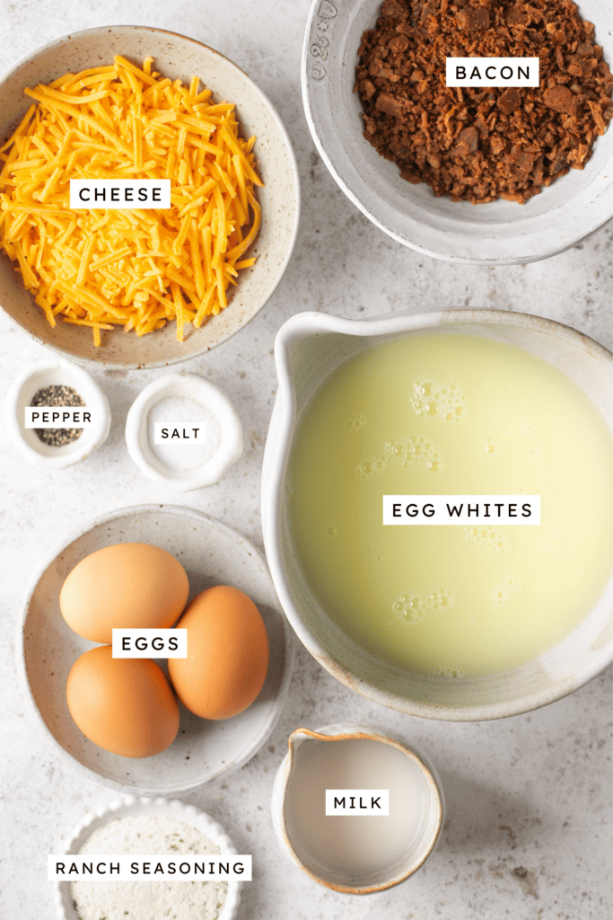 Ingredients for bacon and cheese egg bites.