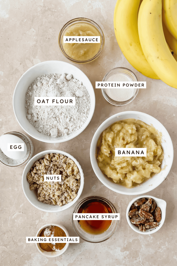 Ingredients for Banana Nut Protein Muffins.