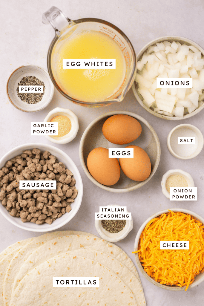 Ingredients for high protein breakfast tacos.