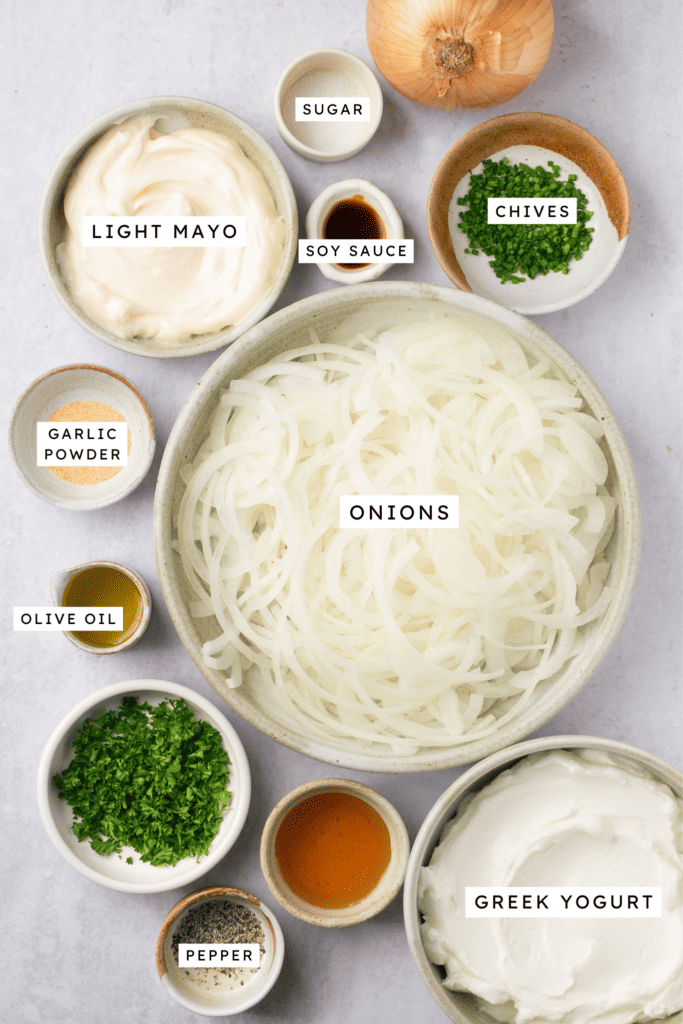 Ingredients for french onion dip.