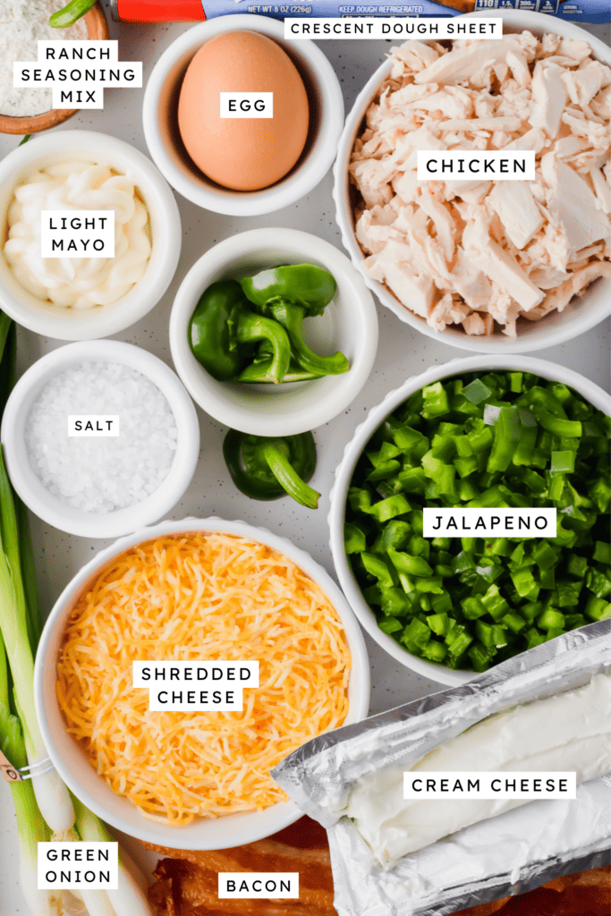 Ingredients for jalapeno popper chicken dip.