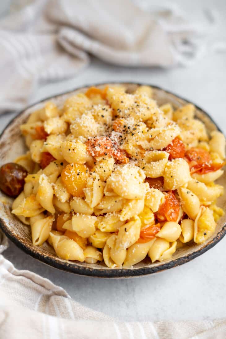 Healthy Shells Carbonara (High Fiber, High Protein Vegetarian Dish)