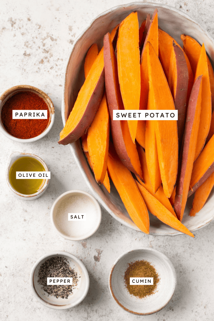 Ingredients for sweet potato wedges.