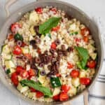 Greek cauliflower rice turkey skillet in a skillet.