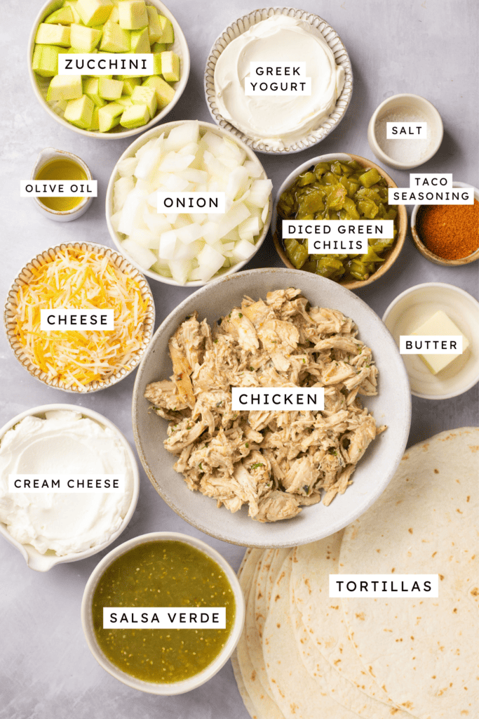 Ingredients for green chili enchilada stack.