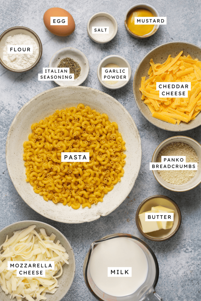 Ingredients for mac and cheese bites.