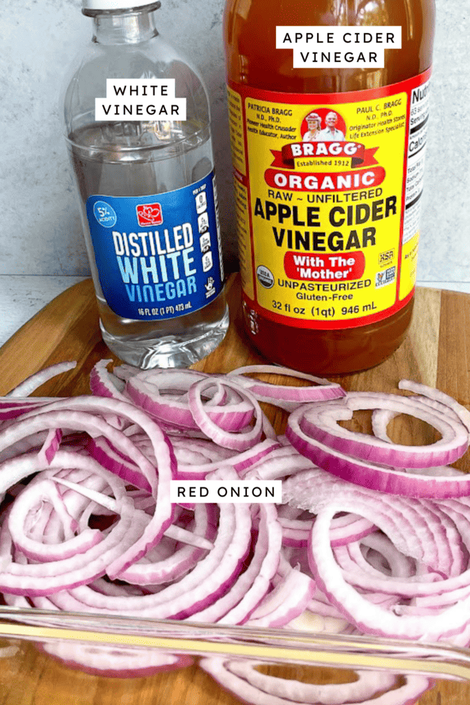 Ingredients for pickled red onions.
